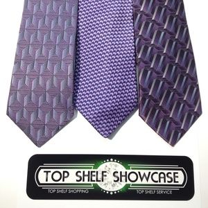 Lot 3 Men's Mix Tie Lot Purple Blue Silk Claiborne